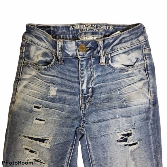 AMERICAN Eagle Distressed Hi Rise Jeans Stretch 0 - Picture 2 of 6